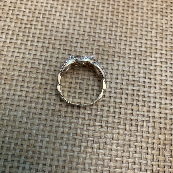 14k Solid Yellow Gold Cuban Link Ring Cz/Crystal - Picture 5 of 10